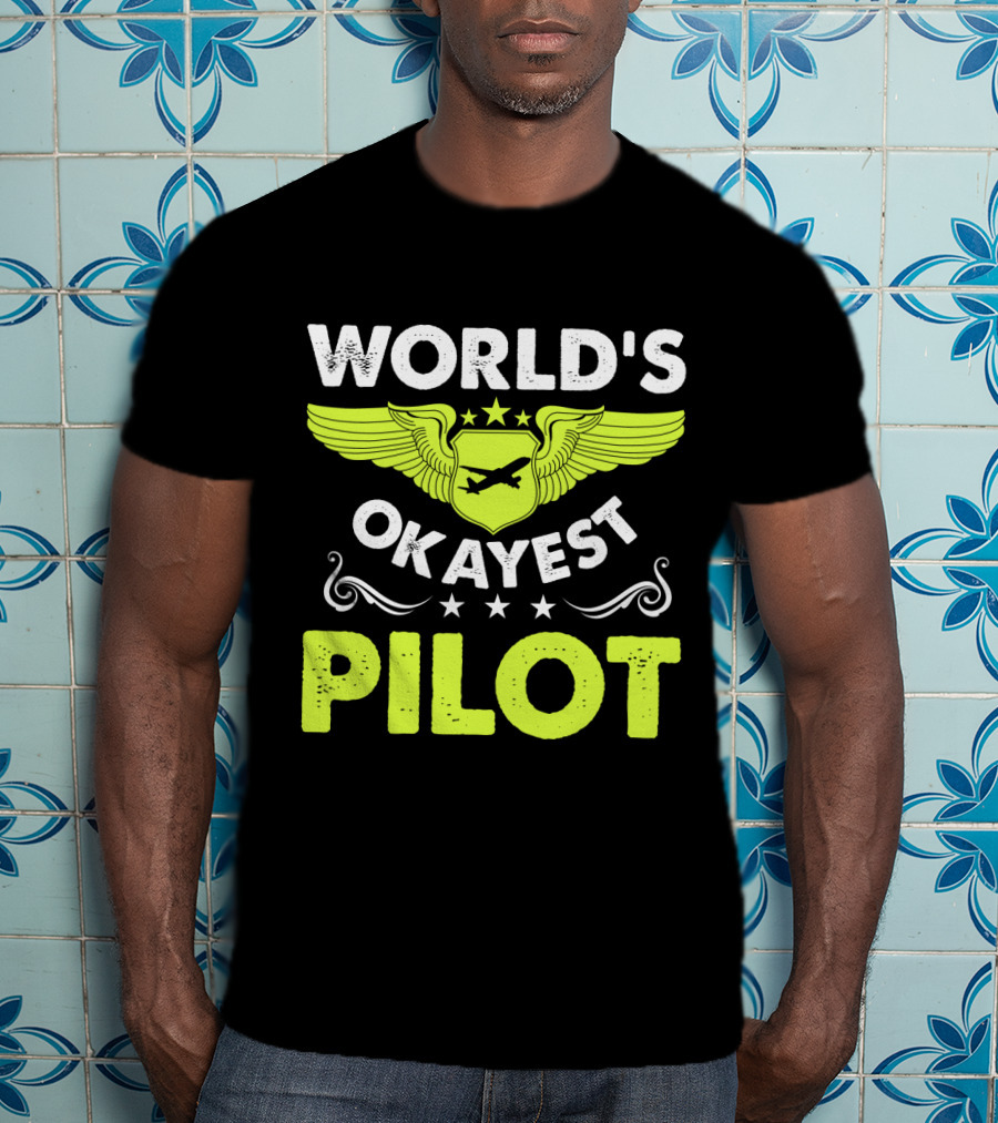 WORLD'S OKAYEST PILOT Wing Emblem Stars T-Shirt