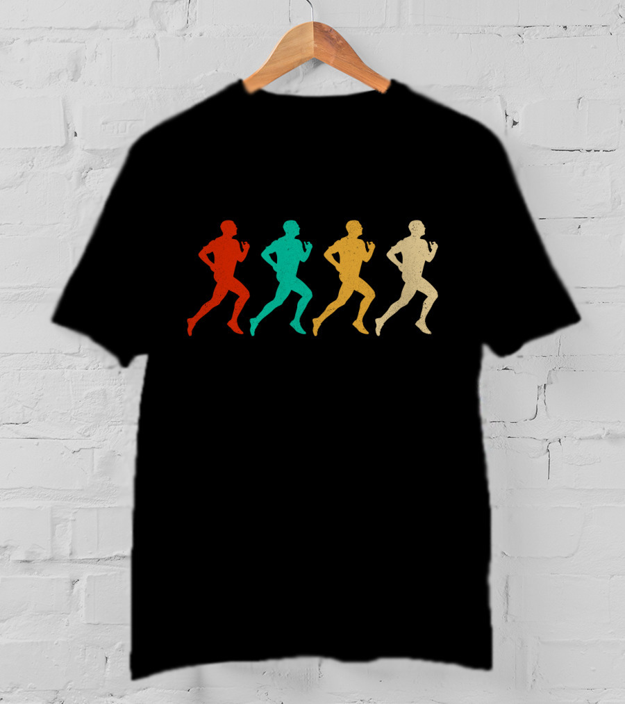 Vintage Running Colorful Silhouette Sequence T-Shirt