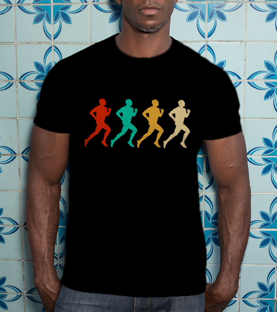 Vintage Running Colorful Silhouette Sequence T-Shirt