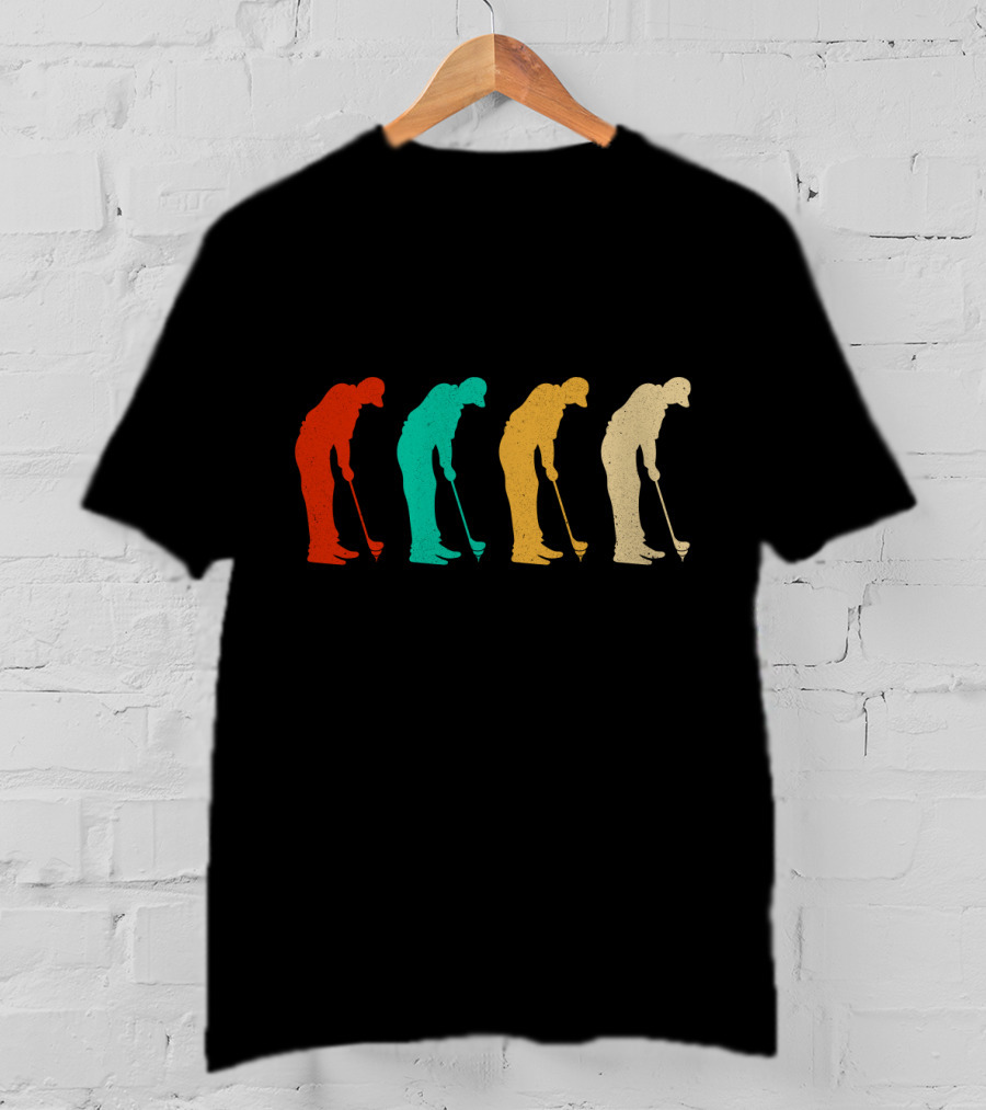 Retro Colorful Golf Silhouettes Vintage Golf T-Shirt