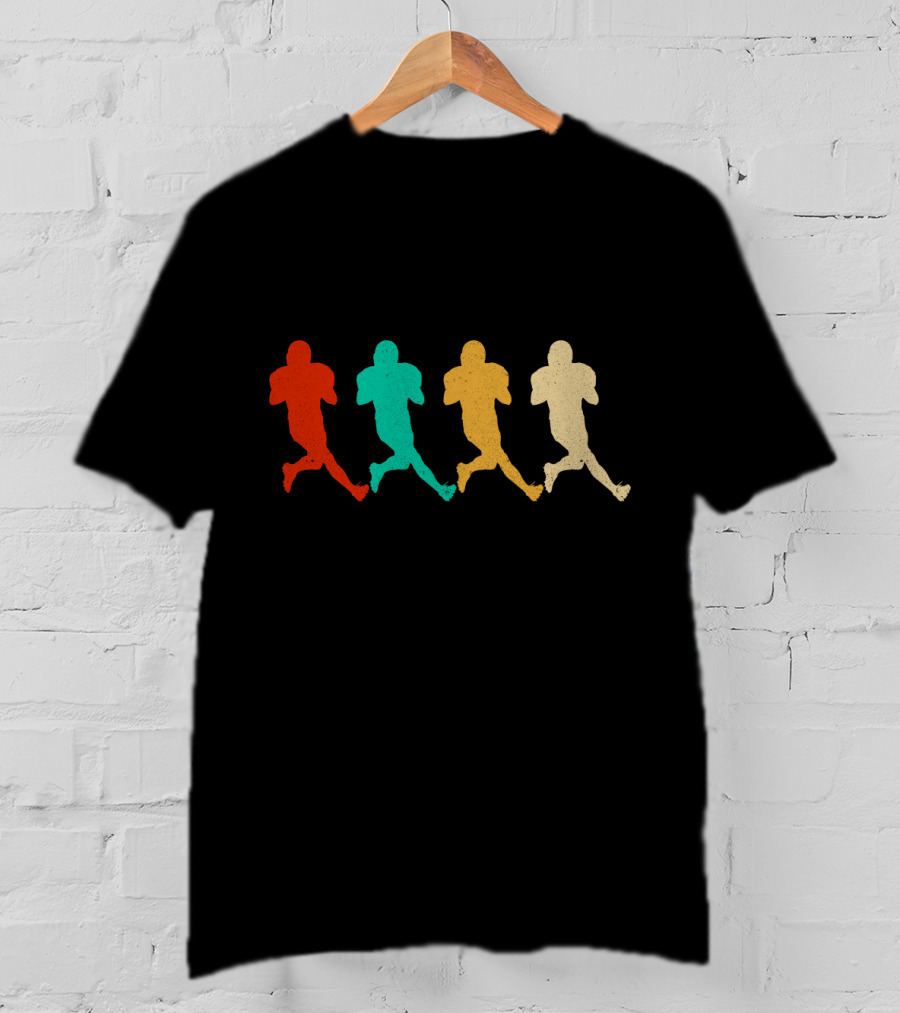 Vintage Fantasy Football Player Silhouettes Retro Colors T-Shirt