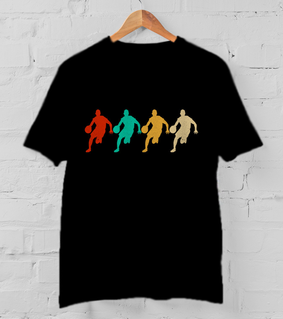 Vintage Basketball Dribbling Silhouettes Retro Colors T-Shirt
