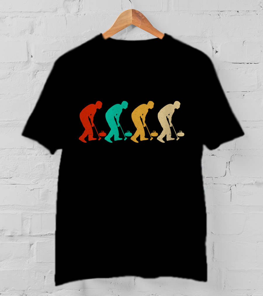 Vintage Curling Retro Silhouette Player Sequence T-Shirt