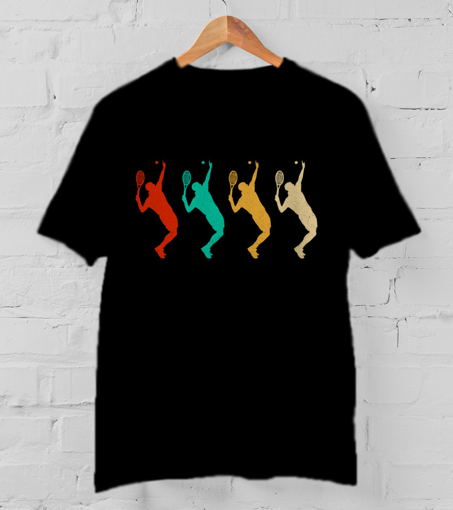 Vintage Tennis Player Retro Silhouette Quartet T-Shirt