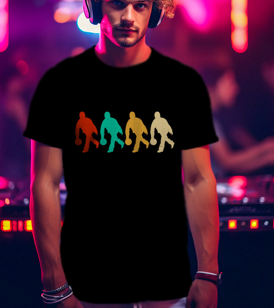 Vintage Bowling Silhouette Retro Colorful Bowlers T-Shirt