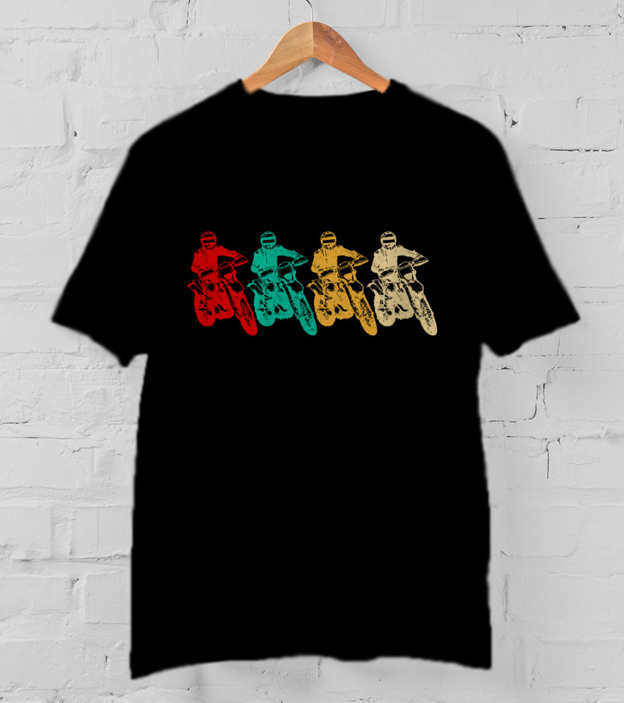 Vintage Dirt Bike Racing Multicolor Riders T-Shirt