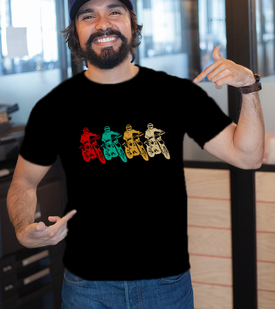 Vintage Dirt Bike Racing Multicolor Riders T-Shirt
