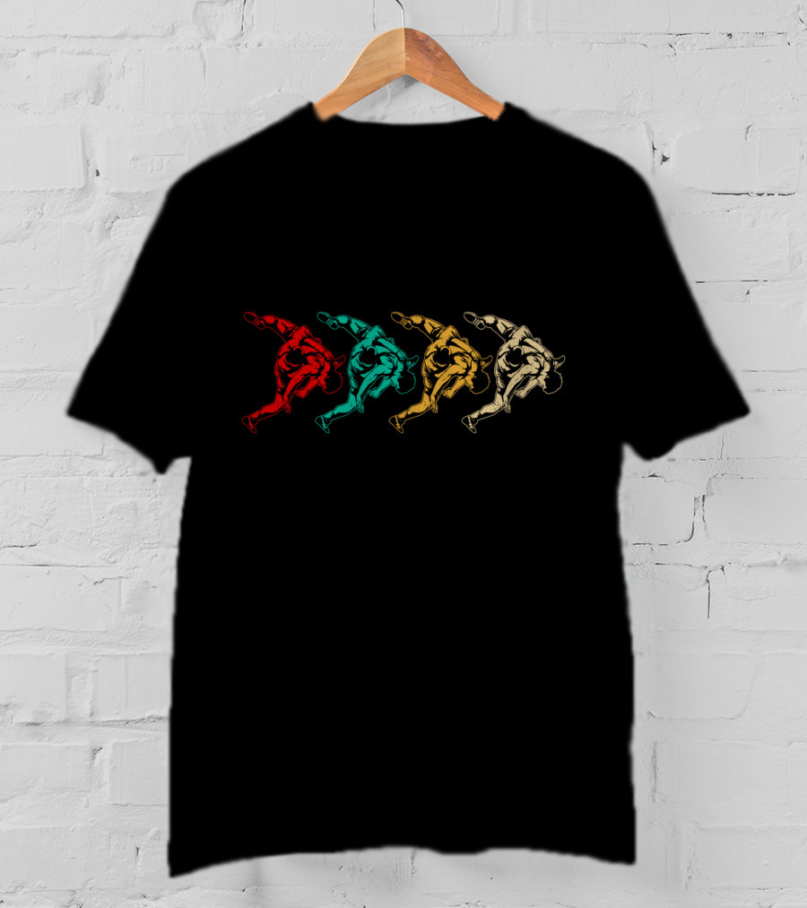 Vintage Wrestling Grappler Silhouette Multicolor Sequence T-Shirt