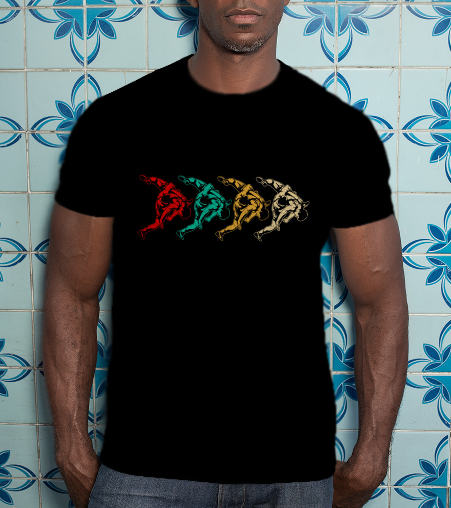 Vintage Wrestling Grappler Silhouette Multicolor Sequence T-Shirt