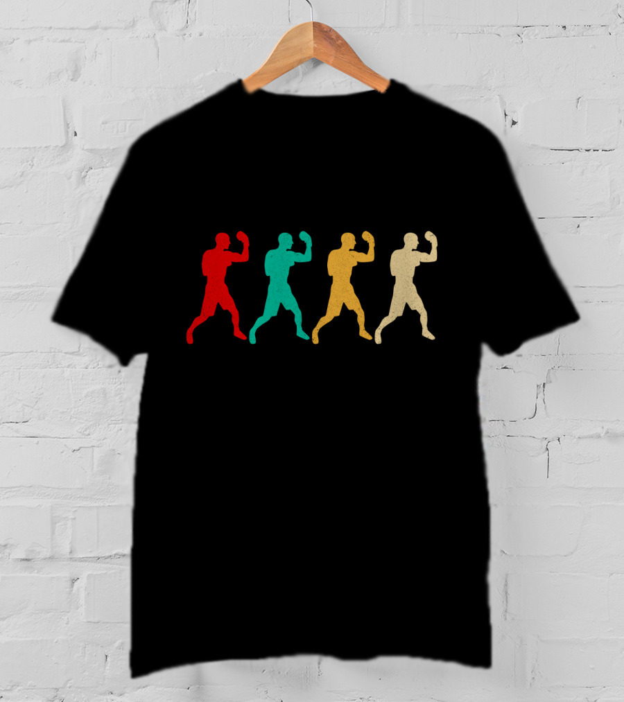 Vintage Boxing Silhouettes Retro Colorful Stance T-Shirt