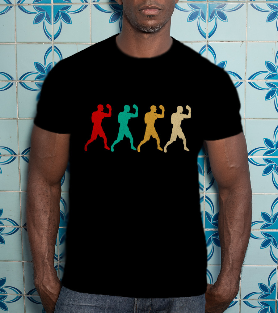 Vintage Boxing Silhouettes Retro Colorful Stance T-Shirt