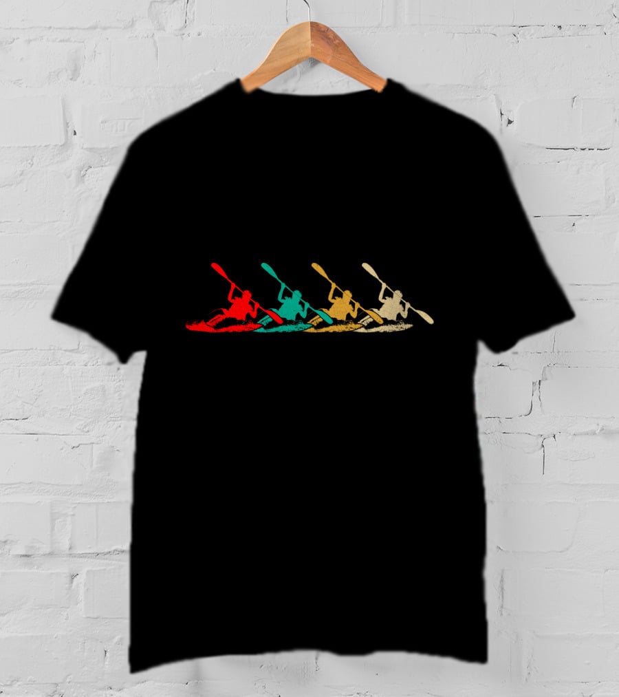 Vintage Retro Kayaking Multicolor Paddle Adventure T-Shirt