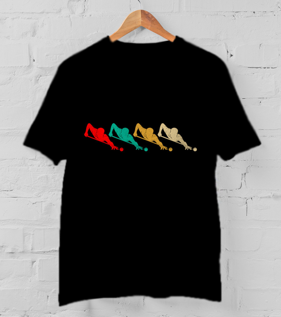 Retro Billiards Silhouette Action Sequence T-Shirt