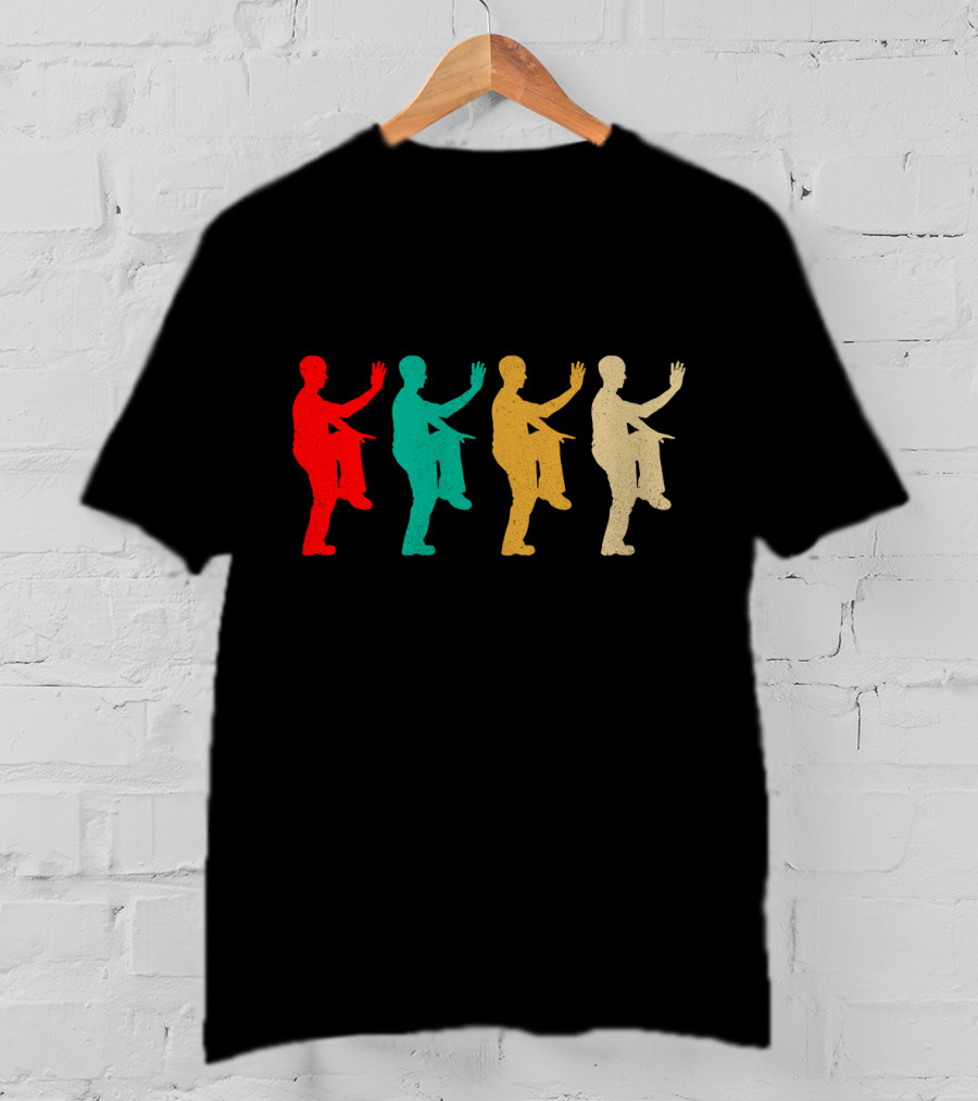 Vintage Kung Fu Fighting Silhouettes In Retro Colors T-Shirt