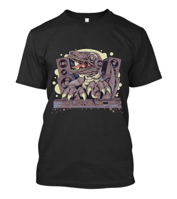Dinosaur T-Rex DJ With Headphones And Speakers Music Party T-Shirt