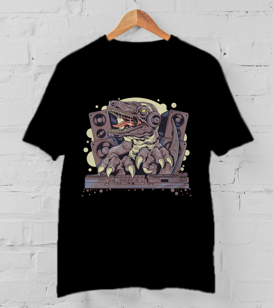 Dinosaur T-Rex DJ With Headphones And Speakers Music Party T-Shirt