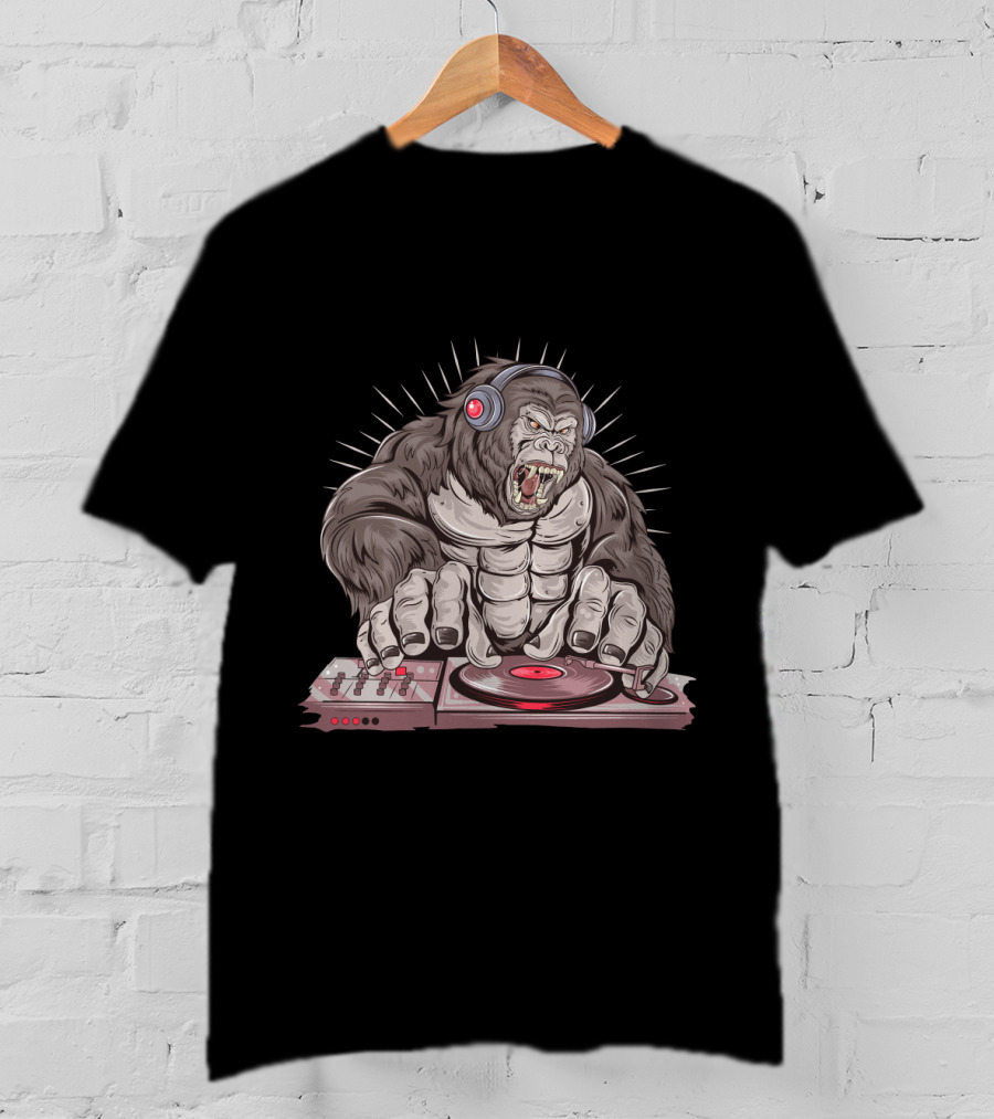 Funny Gorilla DJ With Headphones And Turntable T-Shirt