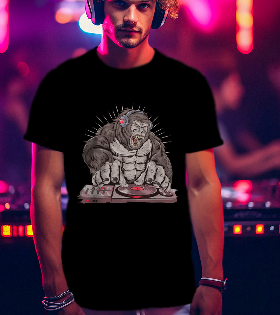 Funny Gorilla DJ With Headphones And Turntable T-Shirt