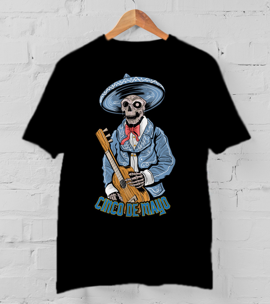 Cinco De Mayo Skull Mariachi With Guitar T-Shirt