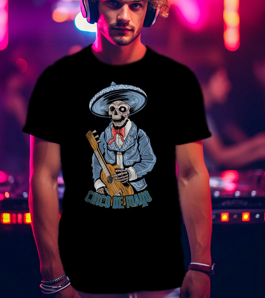 Cinco De Mayo Skull Mariachi With Guitar T-Shirt