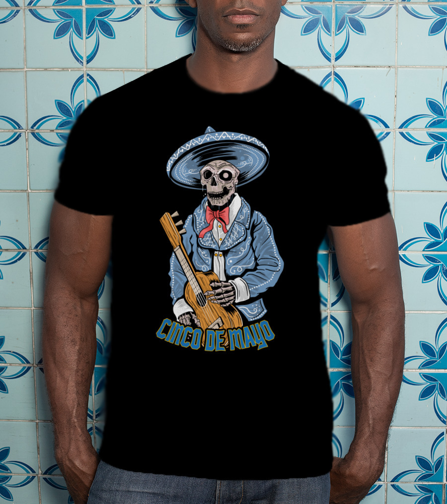 Cinco De Mayo Skull Mariachi With Guitar T-Shirt