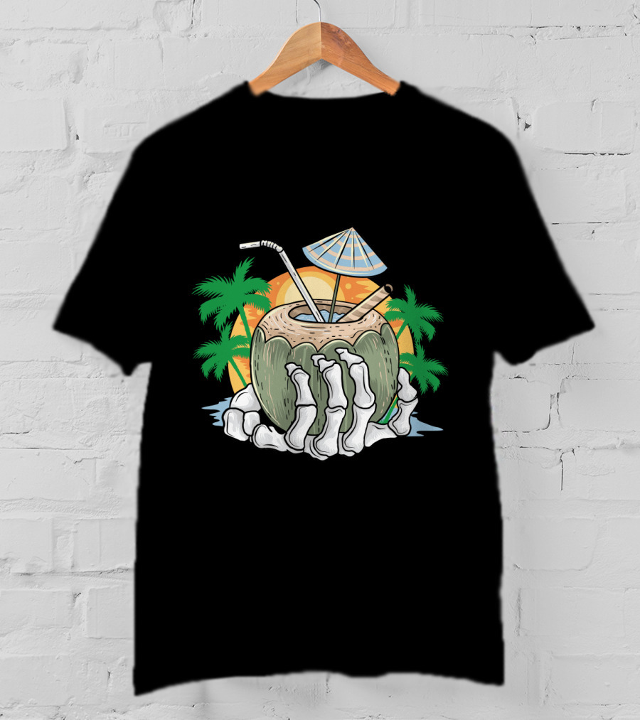 Summer Beach Skeleton Coconut Tree Sunset T-Shirt