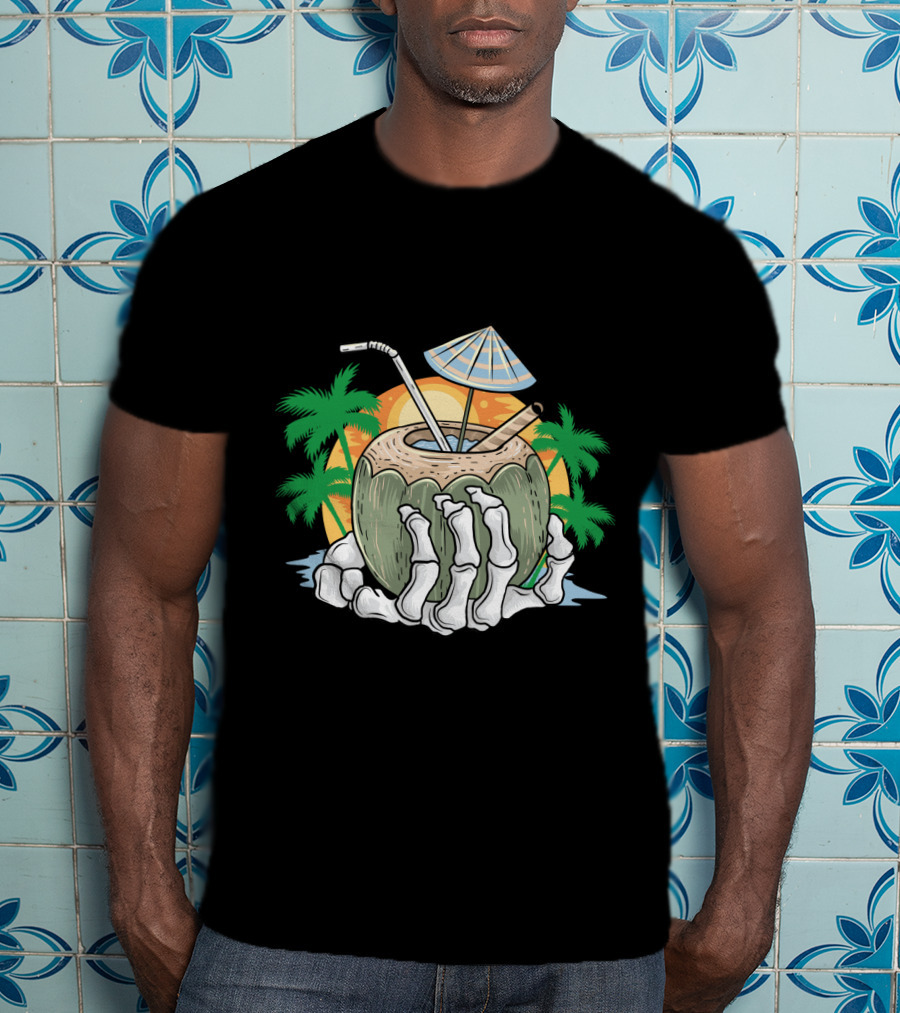 Summer Beach Skeleton Coconut Tree Sunset T-Shirt