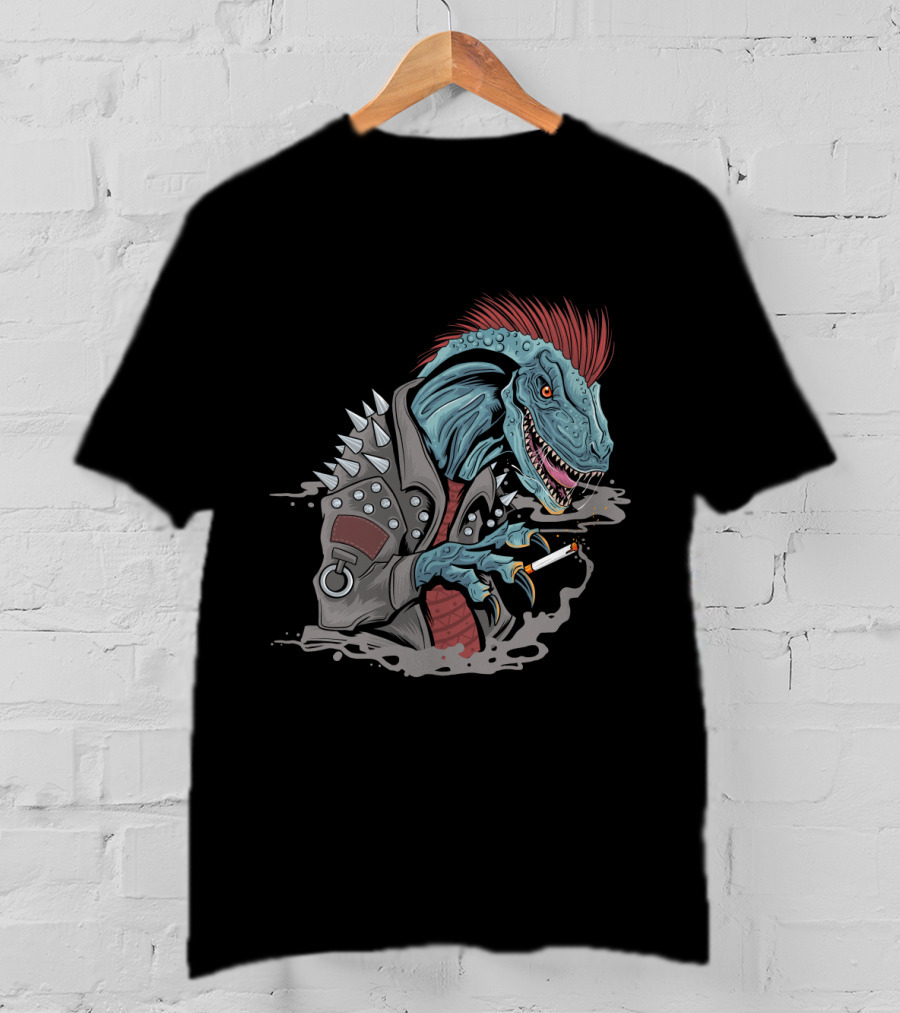 Punk Dinosaur With Spiked Jacket And Mohawk T-Shirt