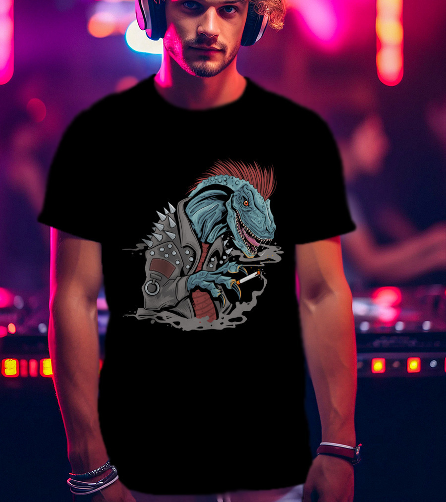 Punk Dinosaur With Spiked Jacket And Mohawk T-Shirt