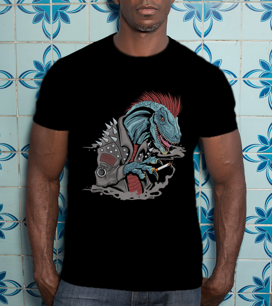 Punk Dinosaur With Spiked Jacket And Mohawk T-Shirt