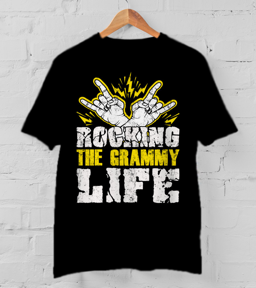 Rocking The Grammy Life With Vibrant Hand Gestures And Energetic Lightning Elements T-Shirt