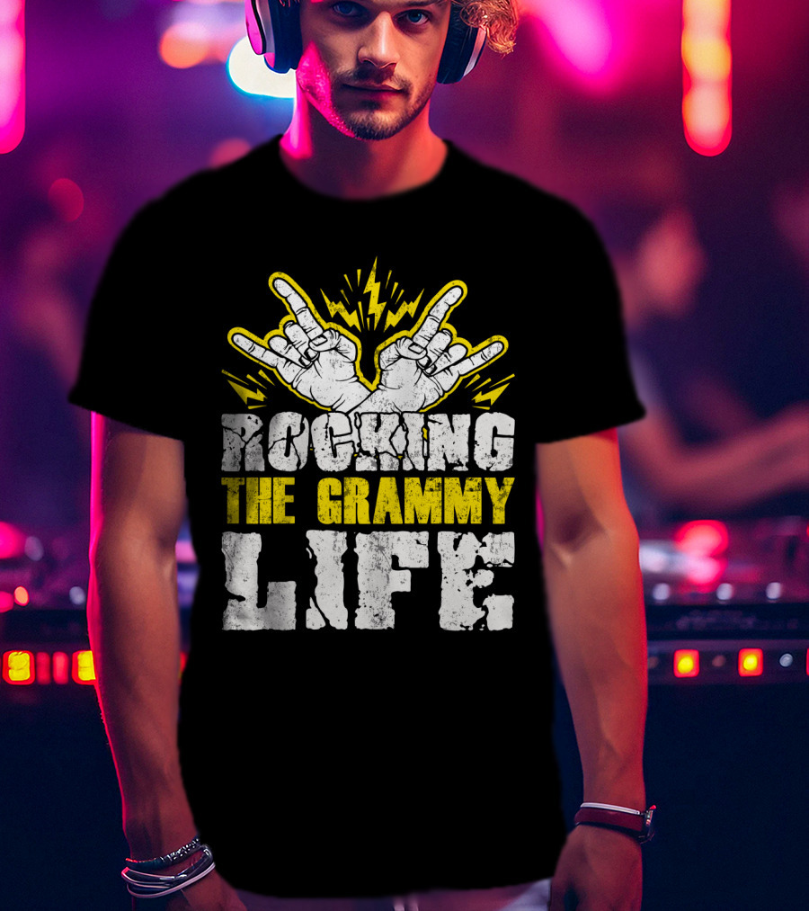 Rocking The Grammy Life With Vibrant Hand Gestures And Energetic Lightning Elements T-Shirt