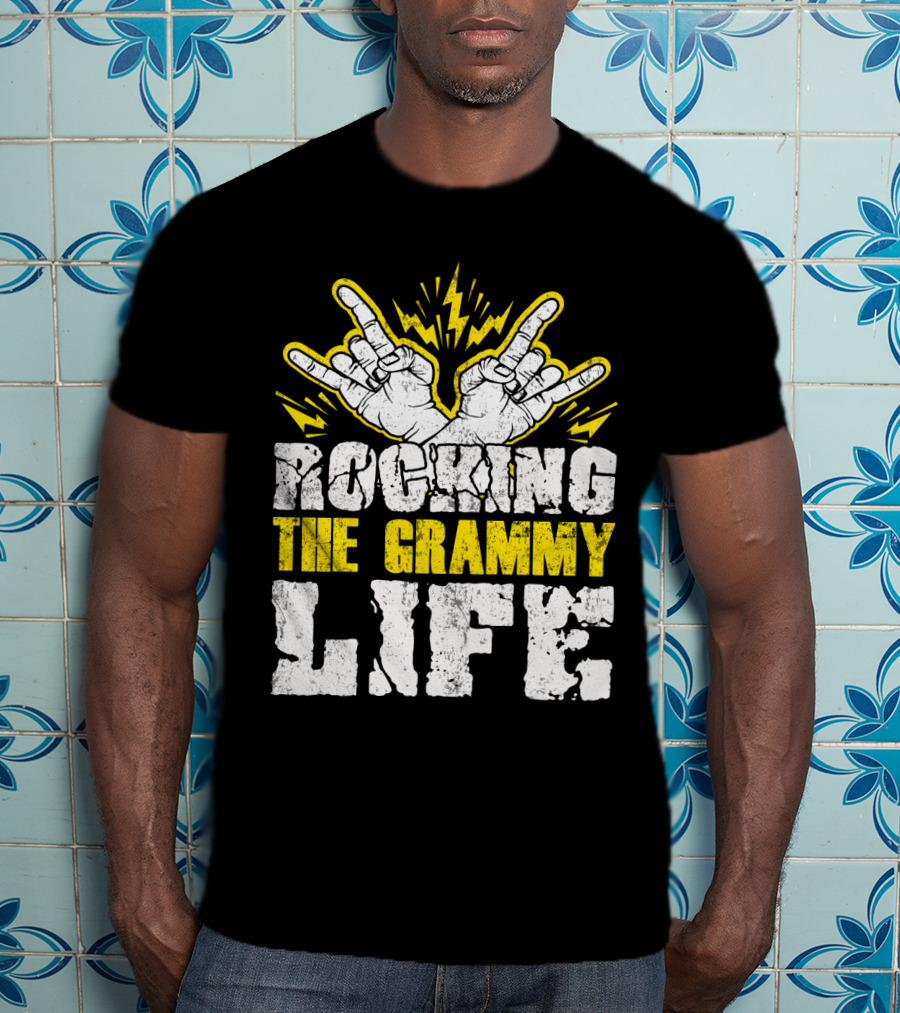 Rocking The Grammy Life With Vibrant Hand Gestures And Energetic Lightning Elements T-Shirt