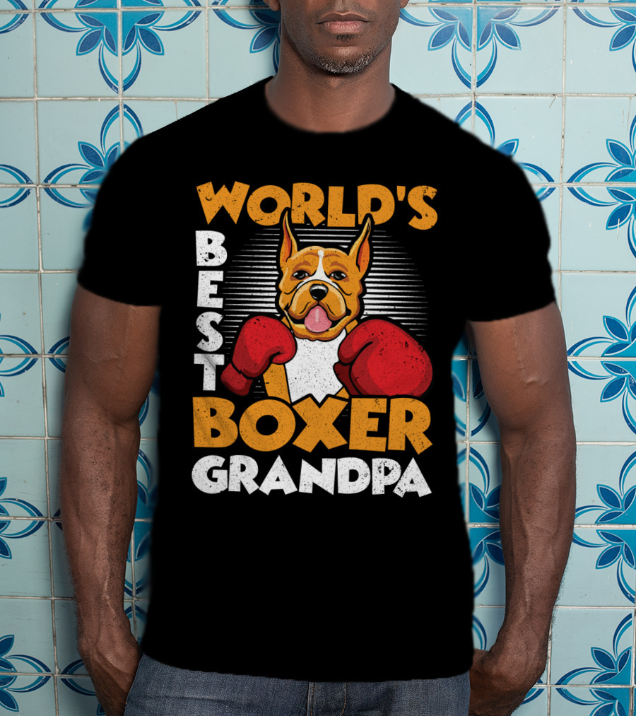 World's Best Boxer Grandpa Red Gloves Dog T-Shirt