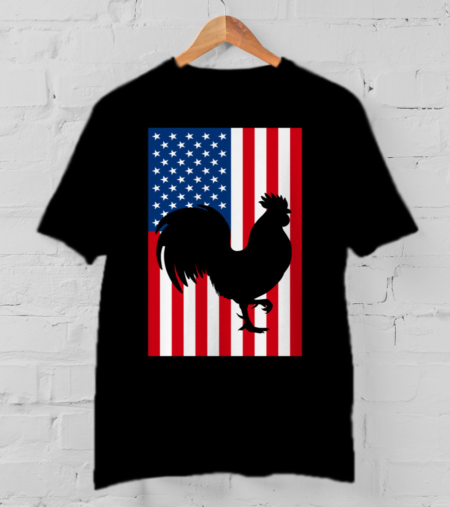 USA American Flag Rooster Silhouette T-Shirt