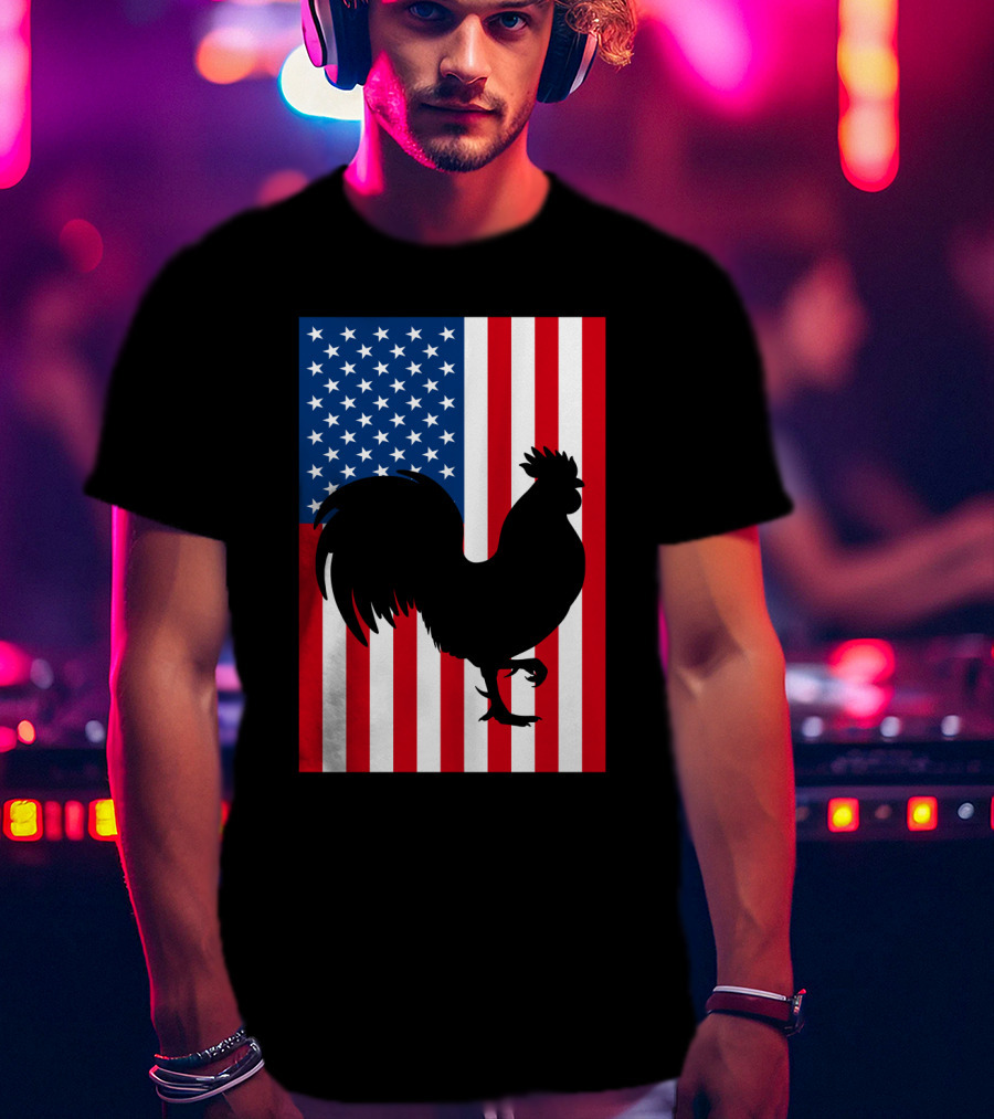 USA American Flag Rooster Silhouette T-Shirt