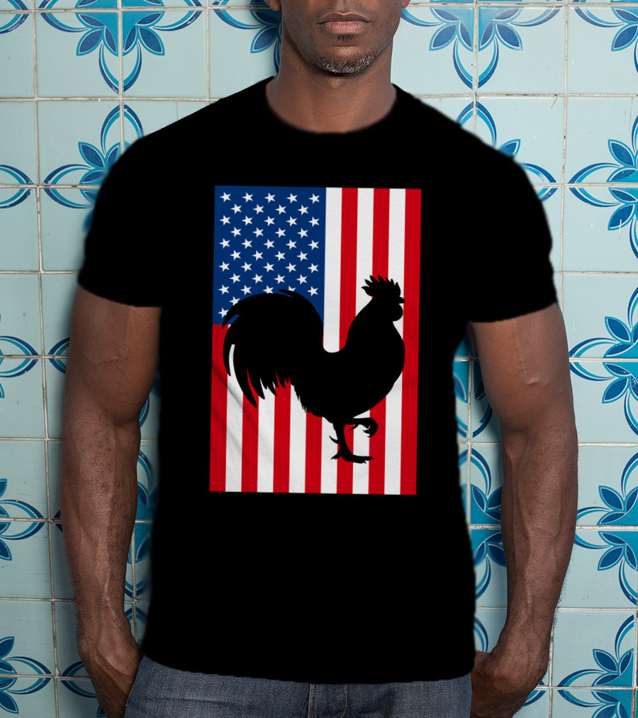 USA American Flag Rooster Silhouette T-Shirt