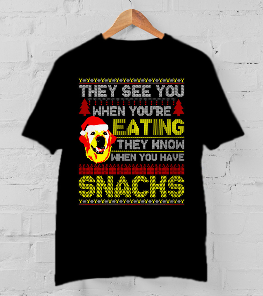 They See You When You're Eating They Know When You Have Snacks Labradoodle Christmas T-Shirt