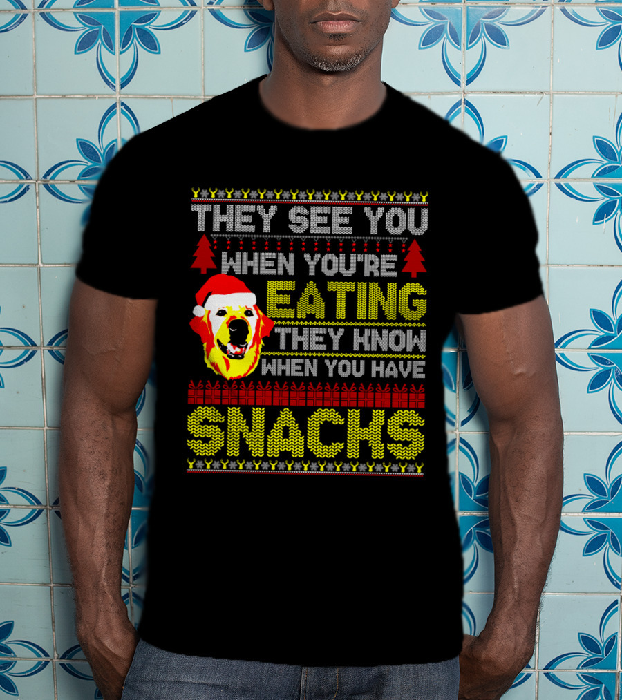 They See You When You're Eating They Know When You Have Snacks Labradoodle Christmas T-Shirt