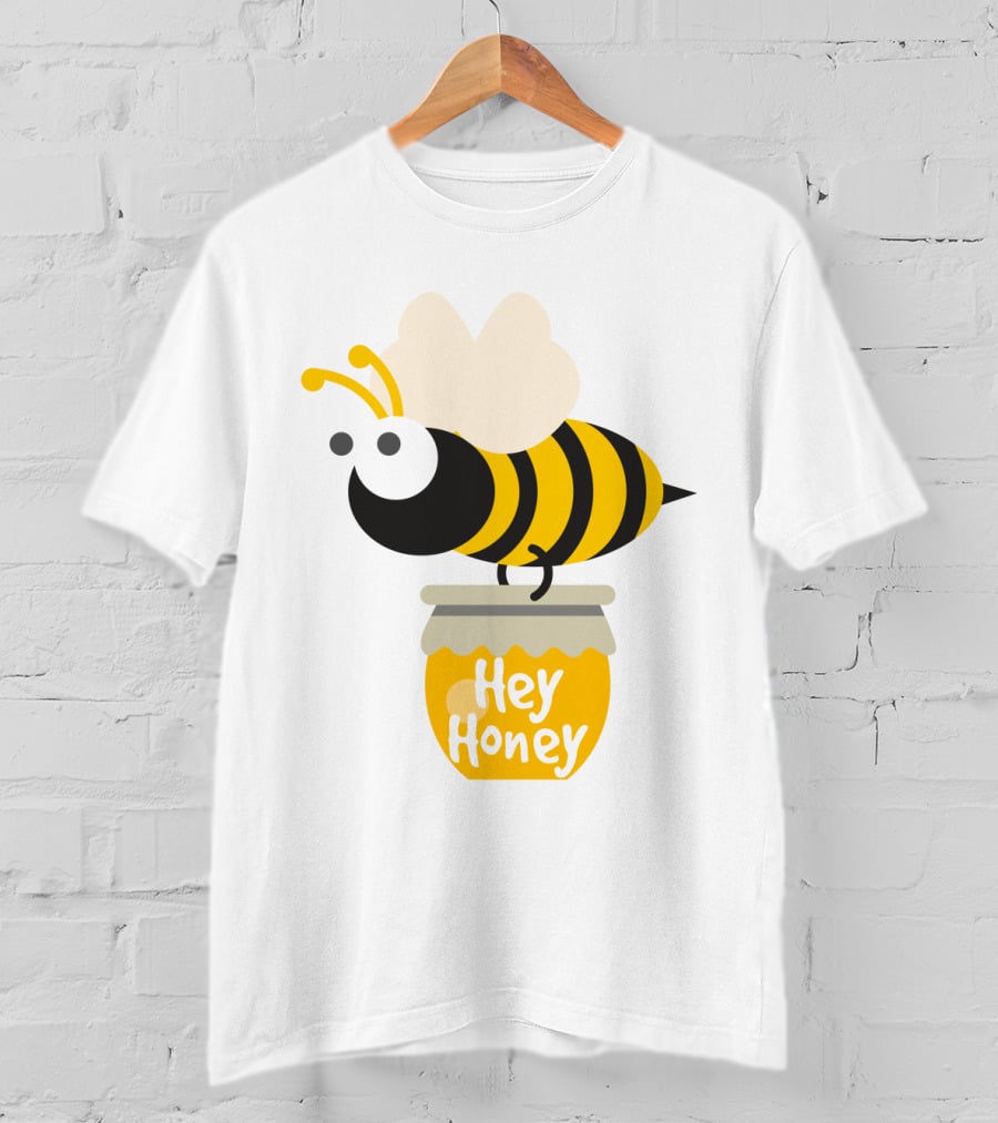 Hey Honey Fun Bee Yellow Striped Cartoon Bee On Honey Jar T-Shirt