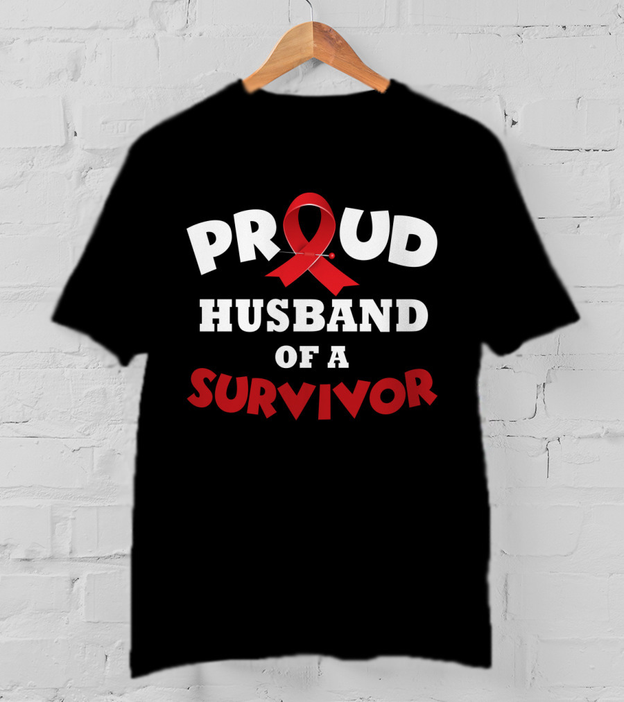 Proud Husband Of A Survivor Red Ribbon Awareness T-Shirt