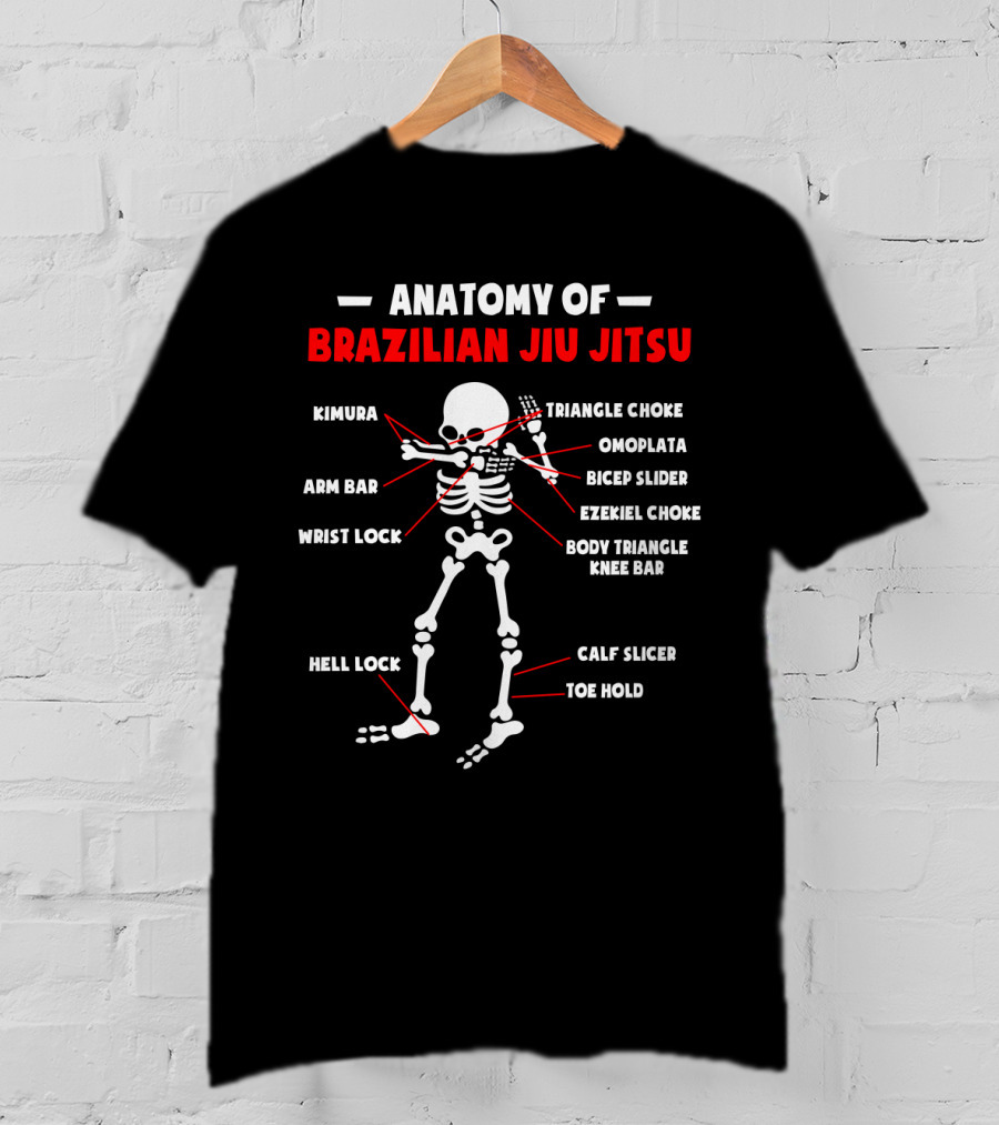 Anatomy Of Brazilian Jiu Jitsu: Kimura, Triangle Choke, Omoplata, Arm Bar, Bicep Slider, Ezekiel Choke, Wrist Lock, Body Triangle, Knee Bar, Hell Lock, Calf Slicer, Toe Hold T-Shirt