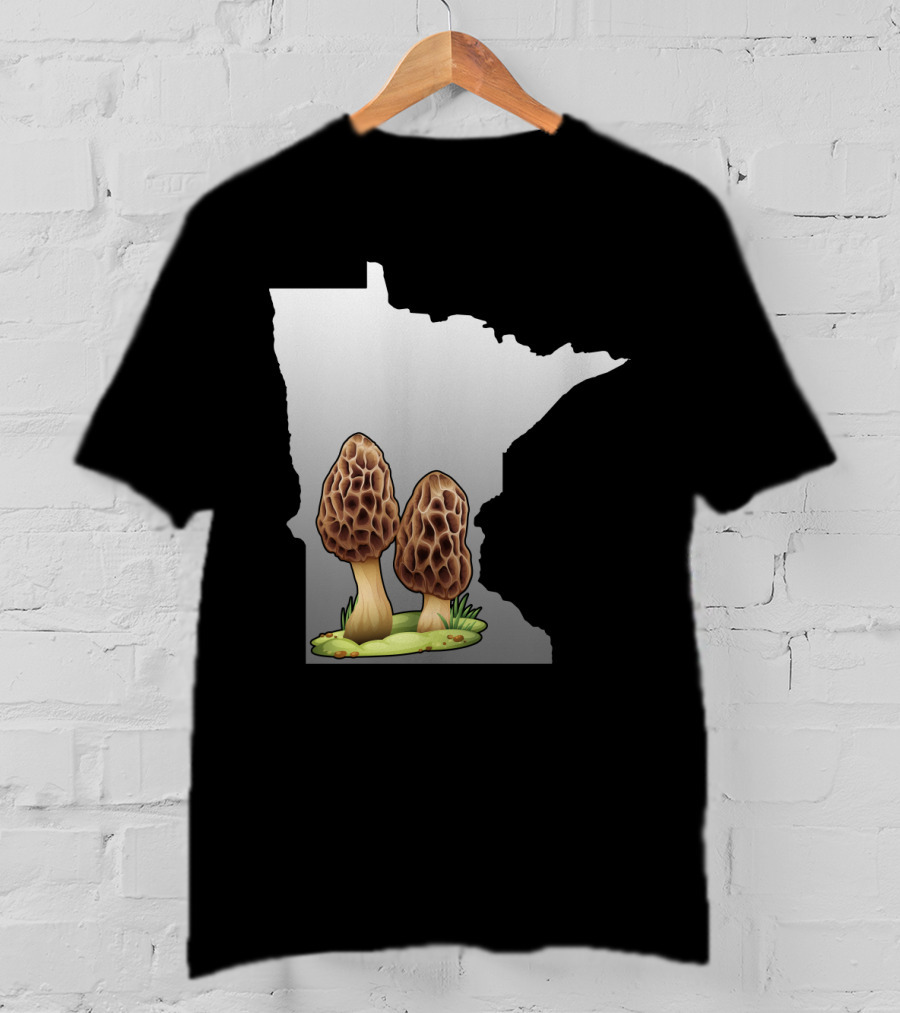 Minnesota Map With Two Morel Mushrooms In Front T-Shirt