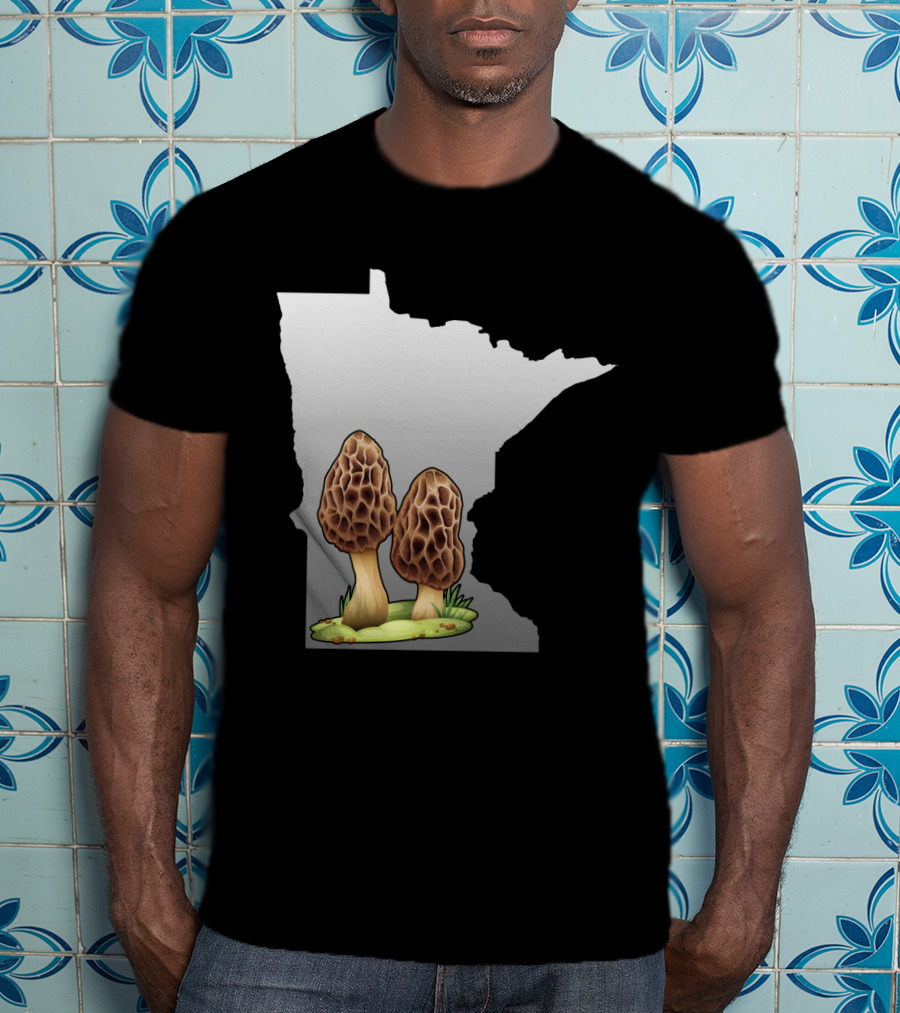 Minnesota Map With Two Morel Mushrooms In Front T-Shirt