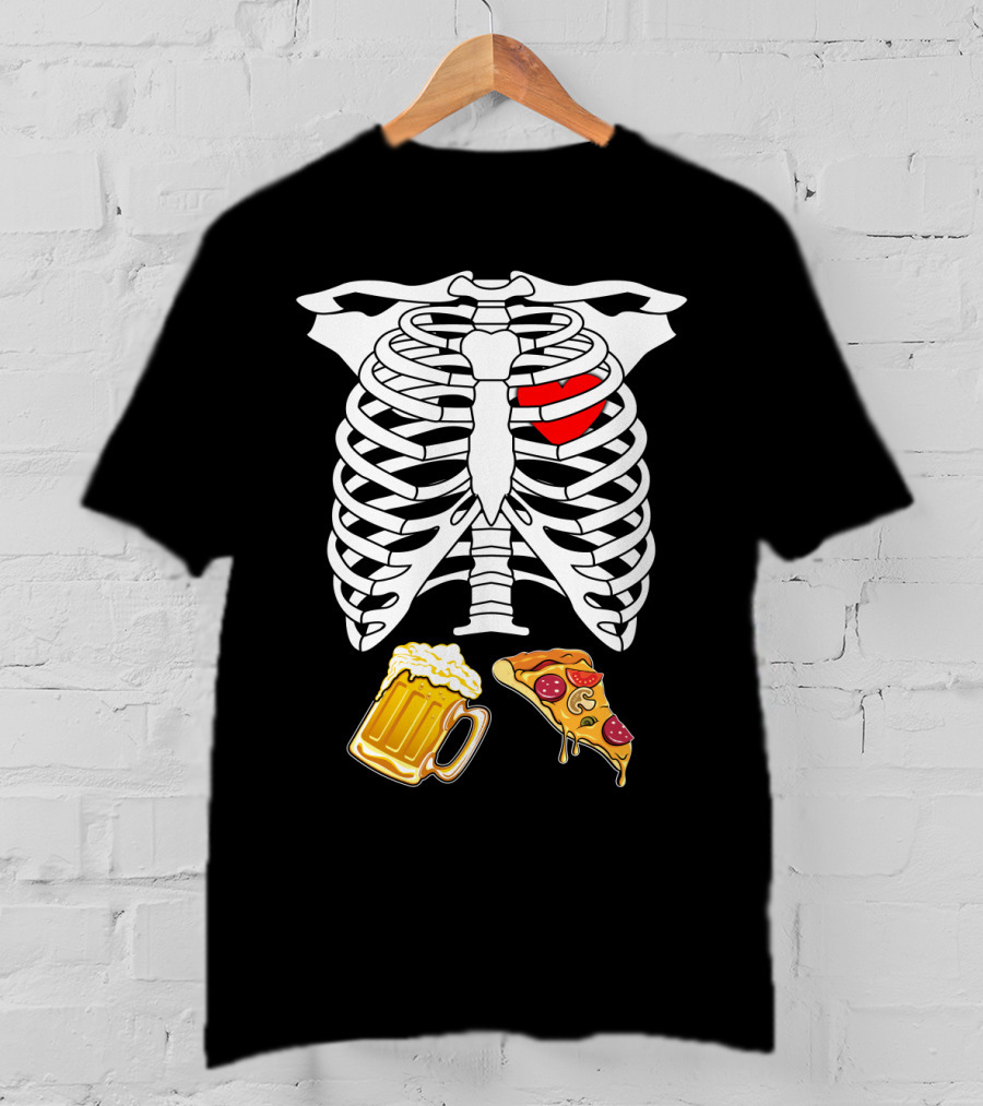 Maternity Beer And Pizza Skeleton Ribcage Heart T-Shirt