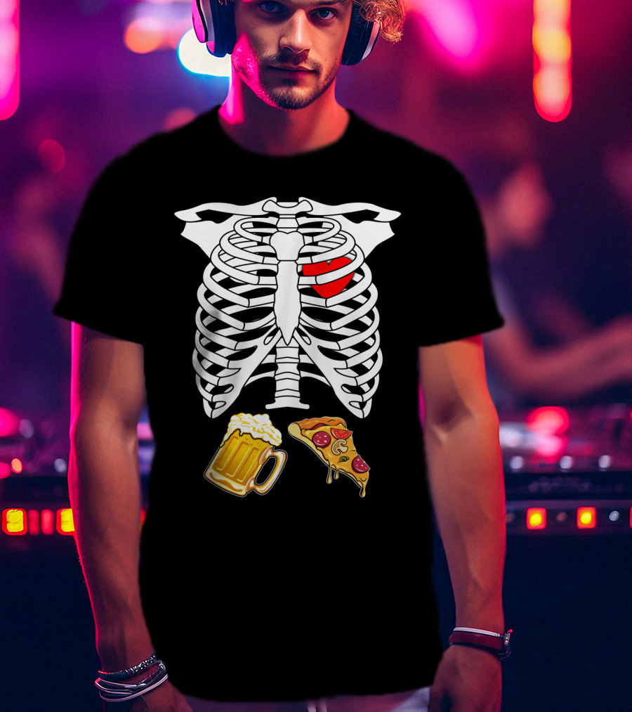 Maternity Beer And Pizza Skeleton Ribcage Heart T-Shirt