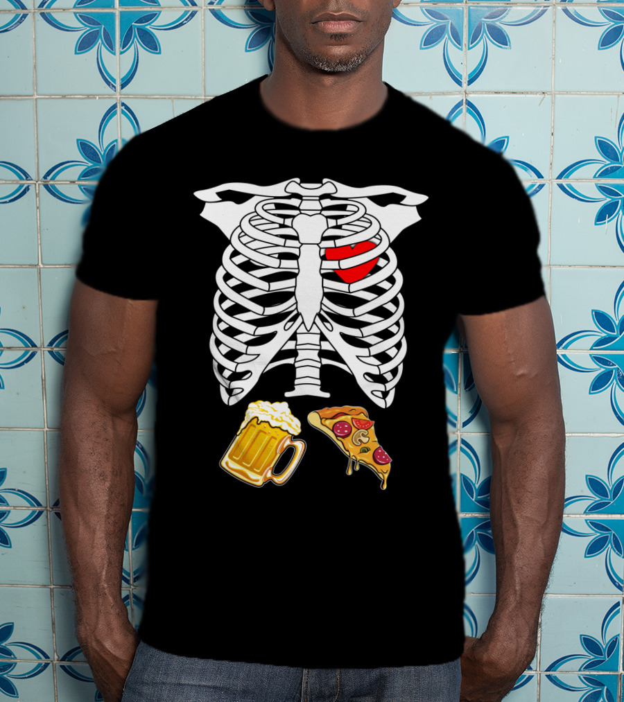 Maternity Beer And Pizza Skeleton Ribcage Heart T-Shirt