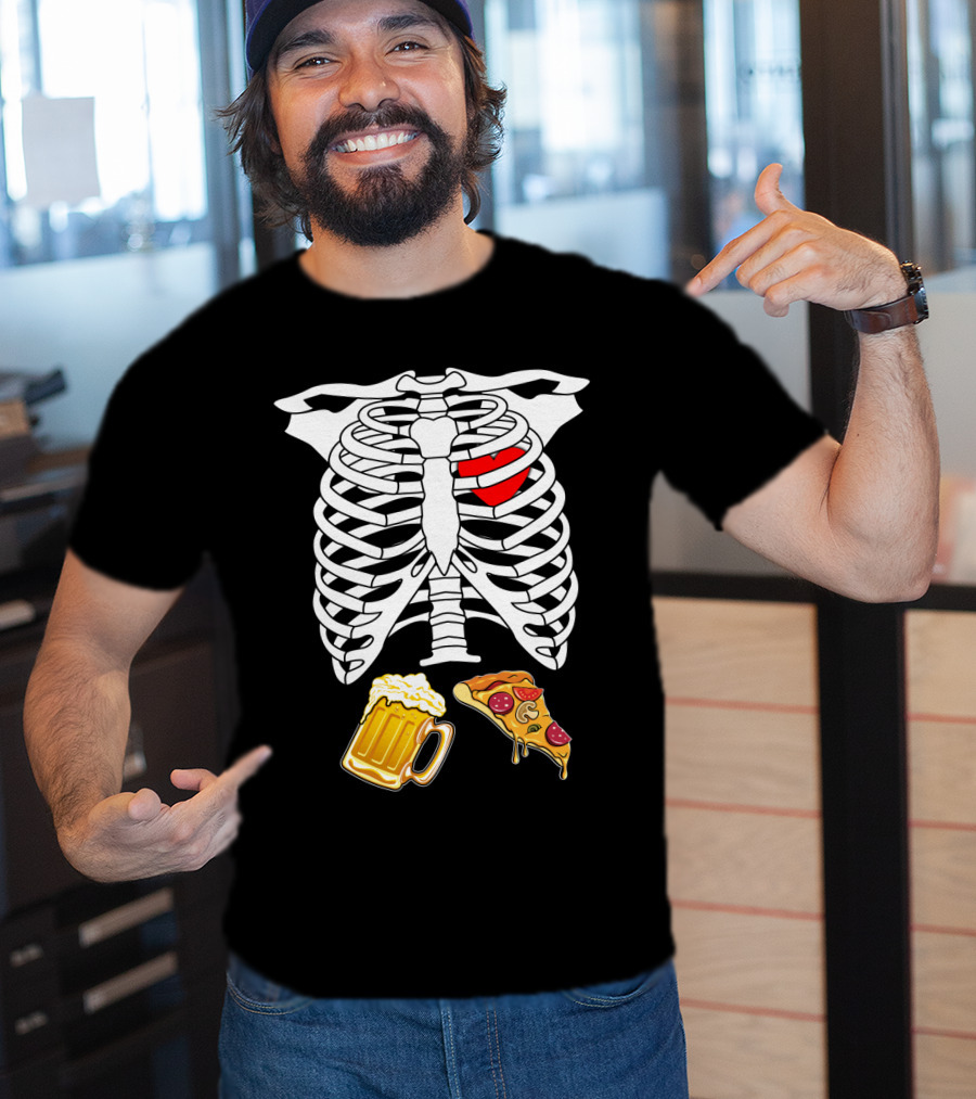 Maternity Beer And Pizza Skeleton Ribcage Heart T-Shirt