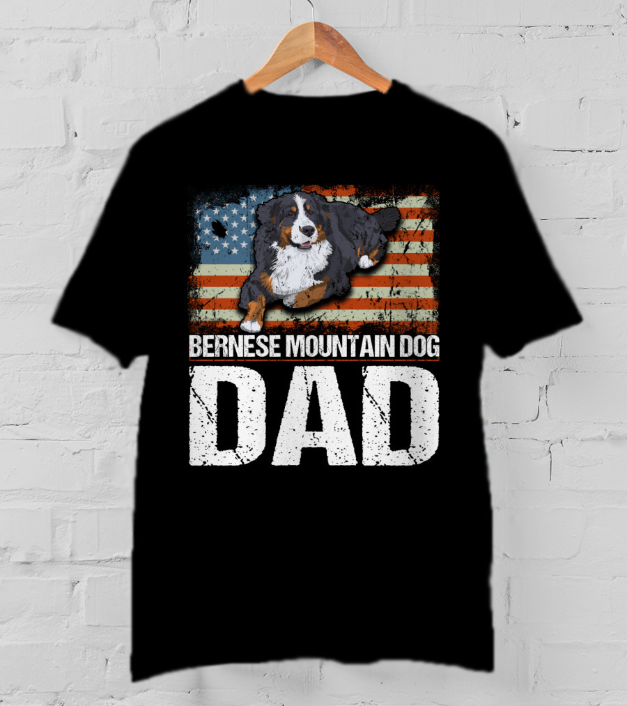 Bernese Mountain Dog Dad American Flag Patriotic Canine Pride T-Shirt