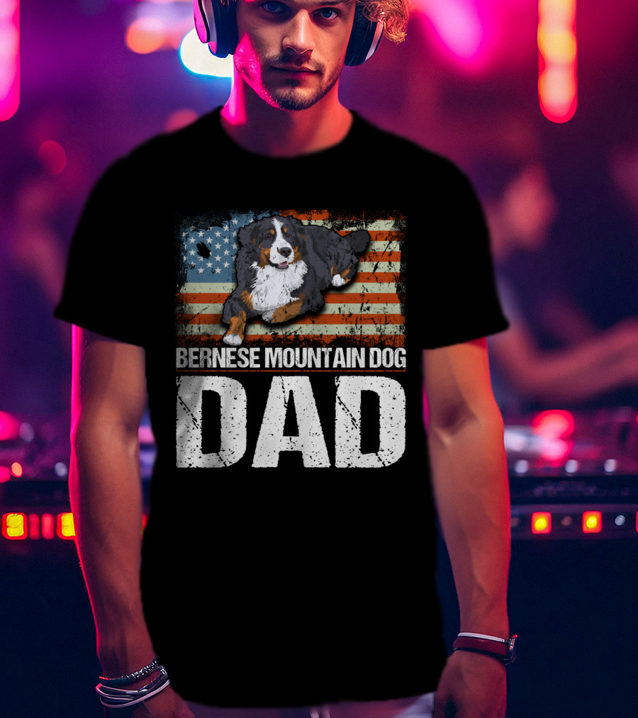 Bernese Mountain Dog Dad American Flag Patriotic Canine Pride T-Shirt